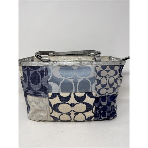 Coach Denim Patchwork Signature Tote Book Bag + Charm Vintage Y2K - Picture 3 of 15